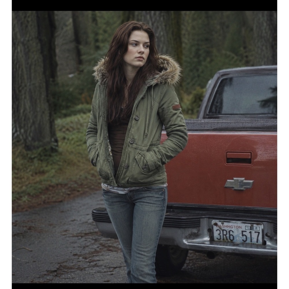Hollister Parka Jacket Women XL Olive Green Faux Fur Hood Y2K Utility Bella Swan